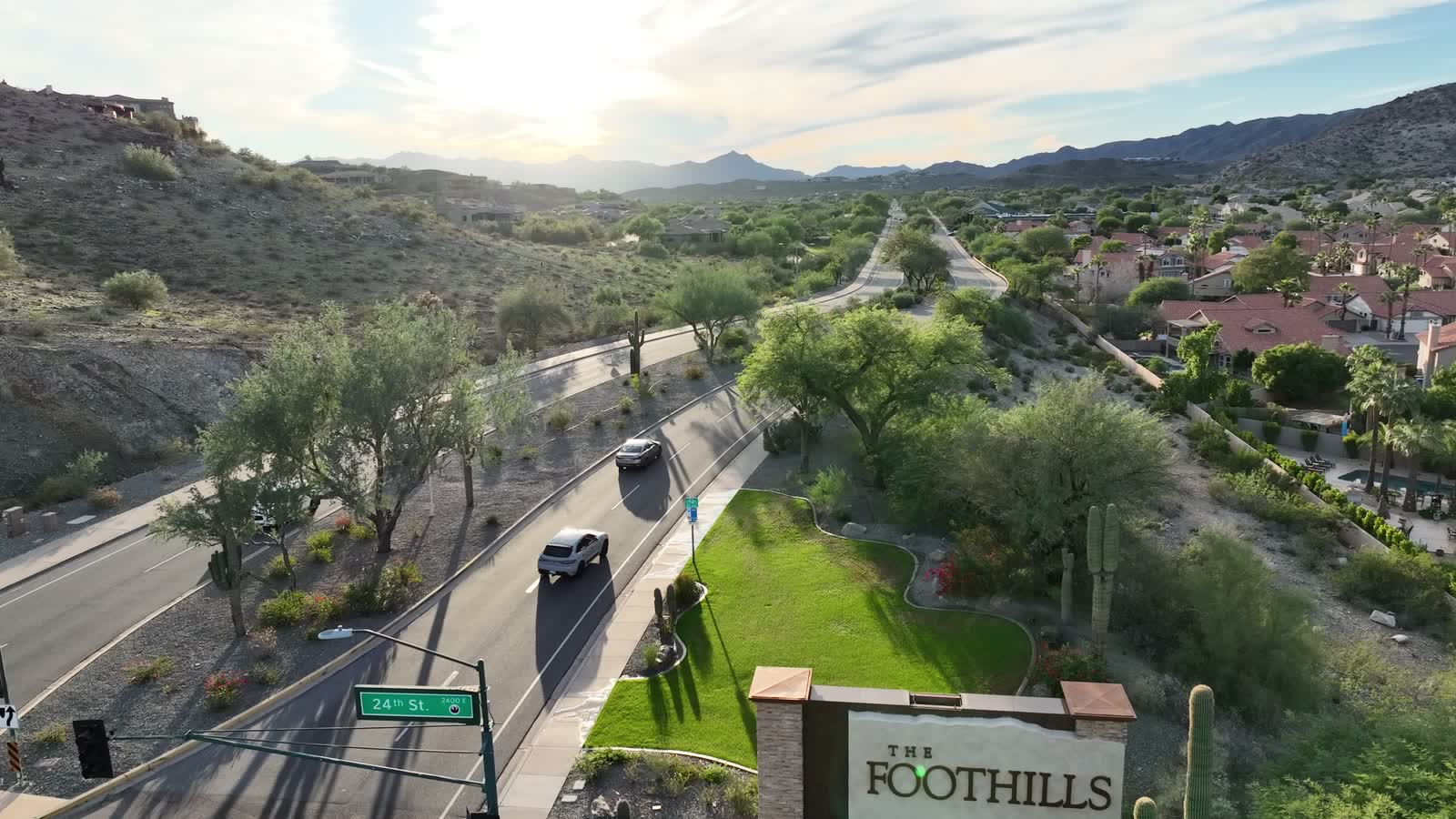 The Foothills entrance monument on the road into the community